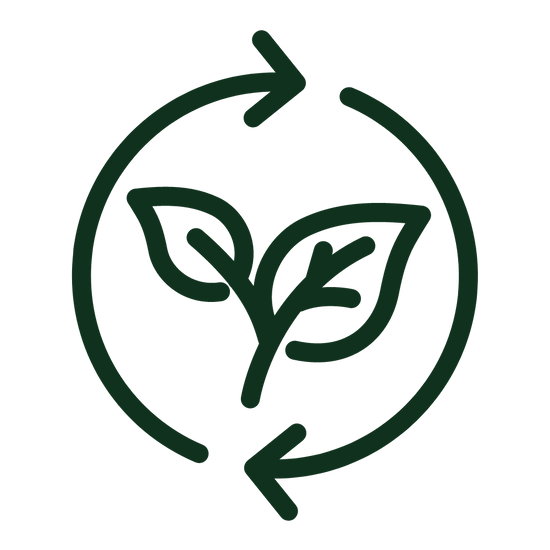 Two leaves with arrows around them symbolizing sustainable.