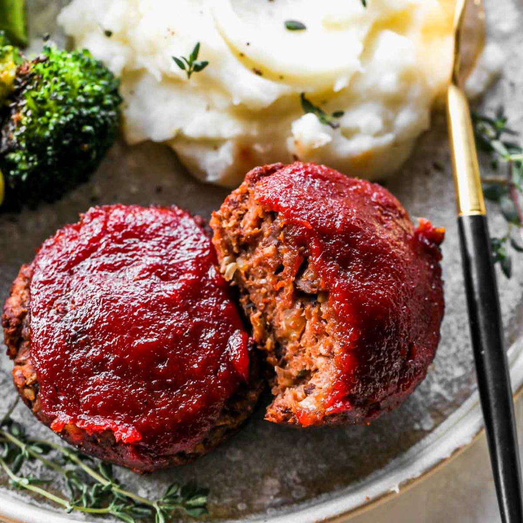Glazed Lentil Meatloaf Over Mashed Potatoes - GF