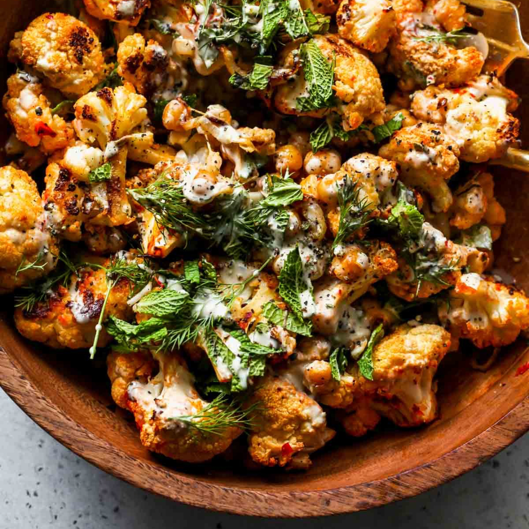 Harissa Roasted Cauliflower with Tahini - GF