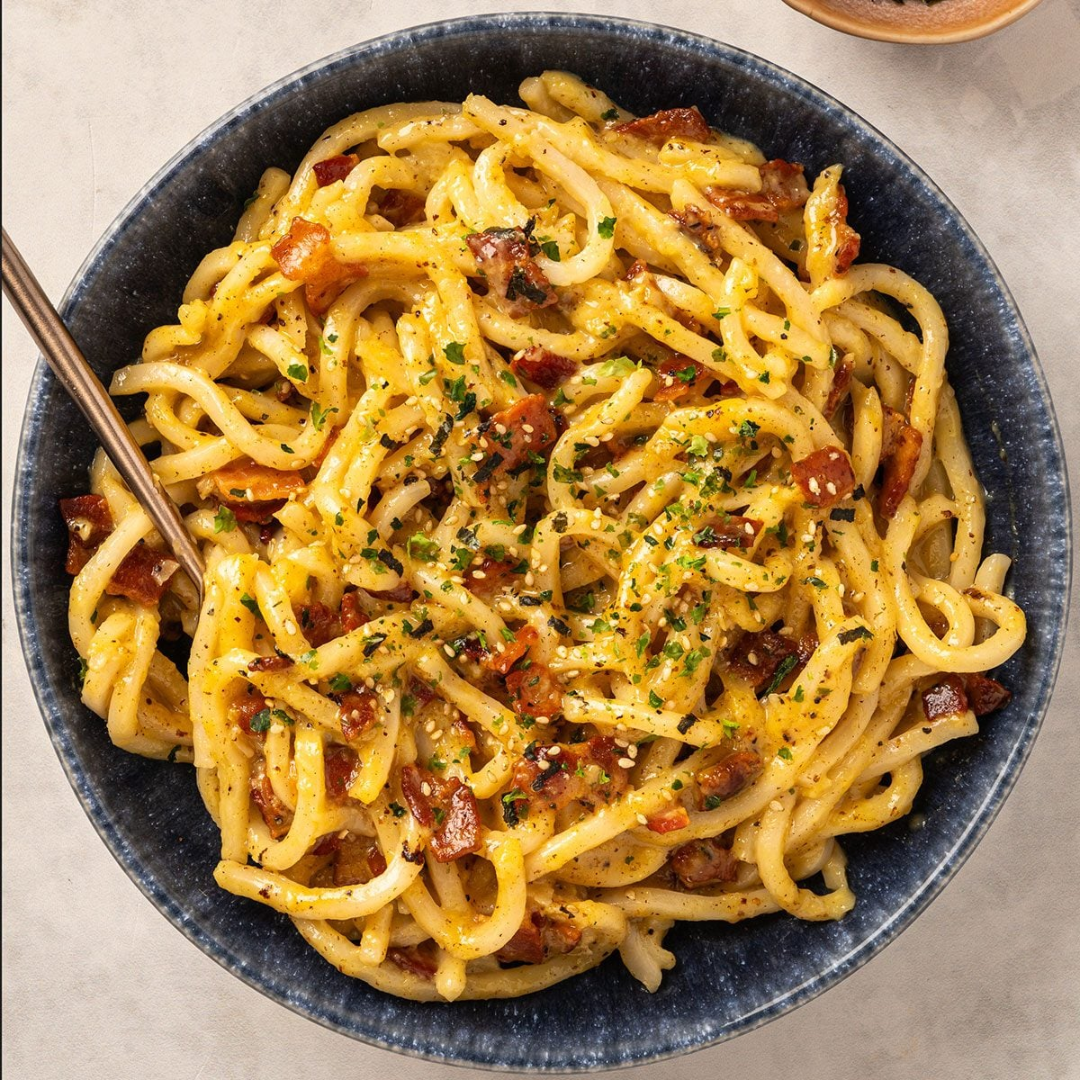 Corn Carbonara with Udon Noodles