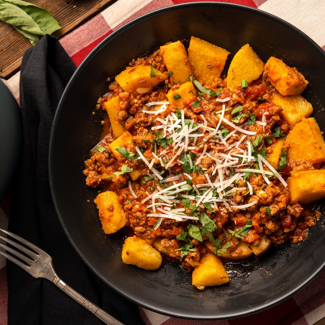 Crispy Polenta with Bolognese Sauce - GF